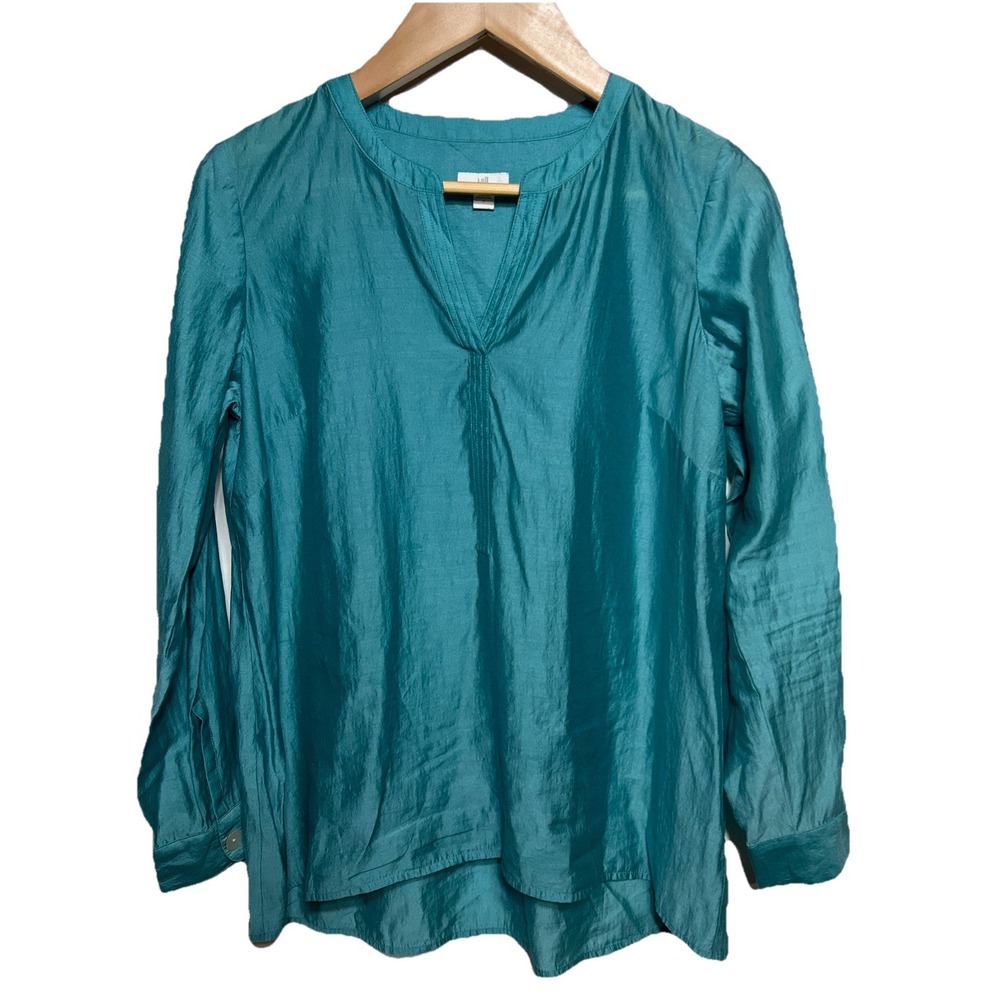 J. Jill Long Sleeve Satin Easy Popover Teal‎ Women's Size Small